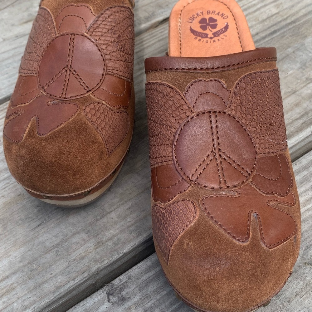 Lucky Brand Women's LK-Lilac Brown Leather Peace Suede Slip On Clogs Sz 9.5M - Picture 5 of 10